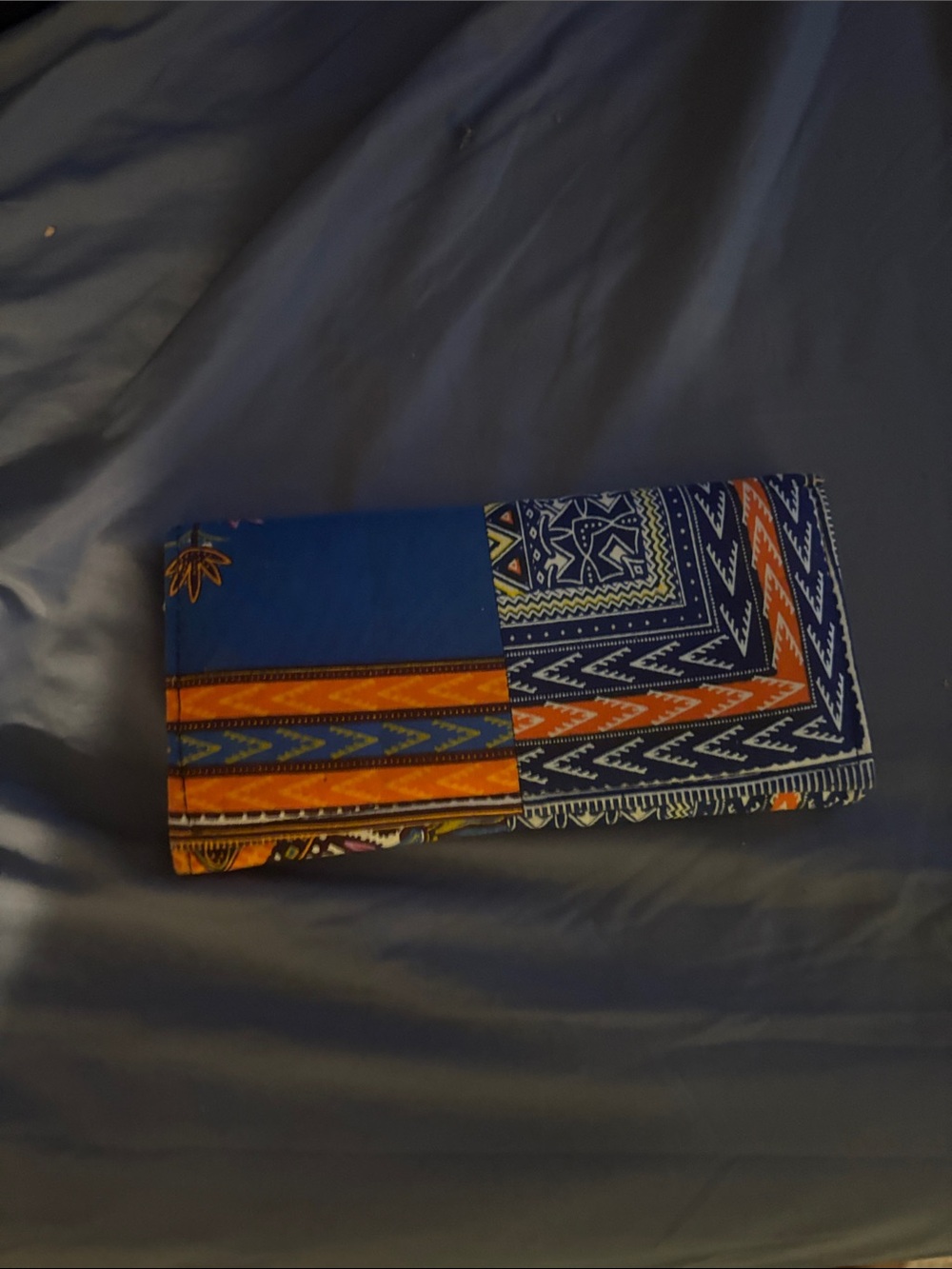 Patterned Blue and Orange Folded Clutch Wallet